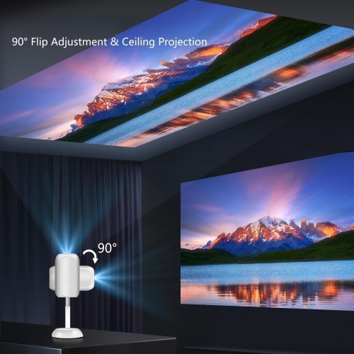 Mini Smart Projector with Wifi & Bluetooth,HD 1080P Outdoor Movie Projector with Stand,90°Adjustable Portable Android Projector