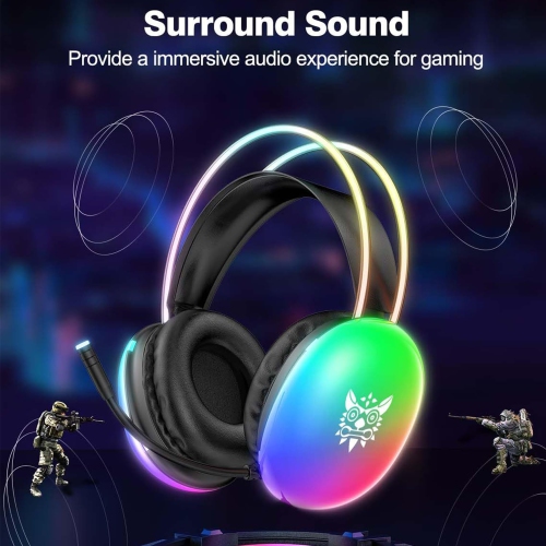 Black X25 Gaming Headset with Mic, RGB Gradient Dynamic Lighting, PC Wired Lightweight Gaming Headset for PS4/PS5/Laptop/MAC, 3.5mm Audio Over-Ear