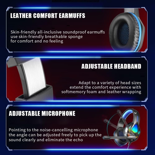 [Immersive sound effects] Hi-Fi stereo gaming headset, 120° adjustable noise reduction microphone, universal for all platforms, ergonomic design,