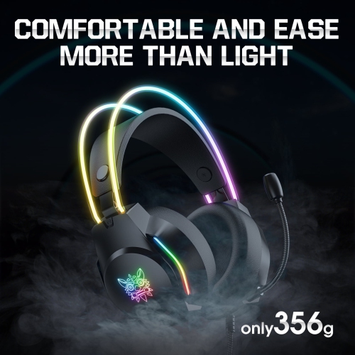 Over-ear headphones with noise cancelling mic and breathable ear pads, bass surround sound and glowing LED lights, gaming headset for laptops