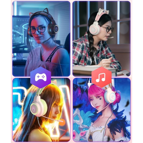 [Mint Green] Cat Ear Gaming Headset｜2m Braided Cable｜Removable Cat Ears｜Protein Leather Earmuffs｜Valentine's Day Limited Gift Box