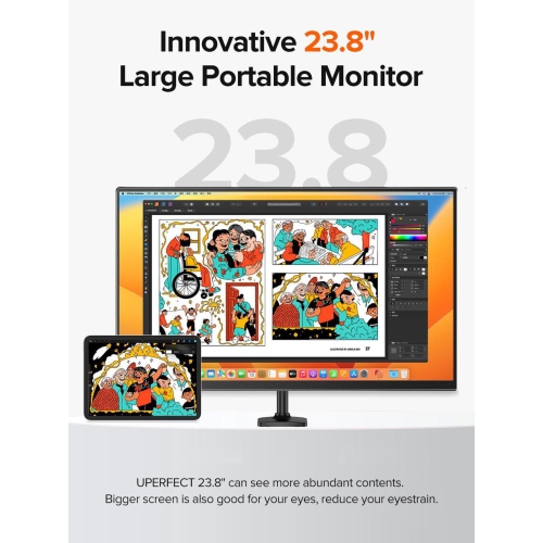 UPERFECT 23.8" 100Hz FreeSync IPS HDR Gaming Portable Monitor with USB-C, HDMI, VESA Mount & 180° Adjustable Stand Perfect for Laptops, Switch, Phones