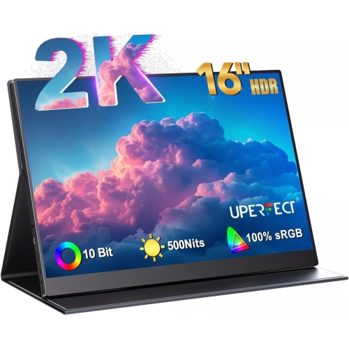 UPERFECT 500 Nits 16" 2.5K Portable Gaming Monitor 2K 2560*1600P Portable Monitor QHD For Xbox PS 5 6 Switch Display HDMI USB C Second Display
