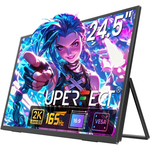 UPERFECT 24.5" 2K QHD 165Hz FreeSync IPS HDR Gaming Portable Monitor with USB-C, HDMI, VESA Mount & 180° Adjustable Stand Perfect for Laptops,