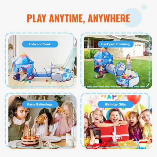 VEVOR 3 in 1 Kids Play Tent with Tunnel for Boys, Girls, Babies and Toddlers, Indoor/Outdoor Pop Up Playhouse with Carrying Bag & Banding Straps