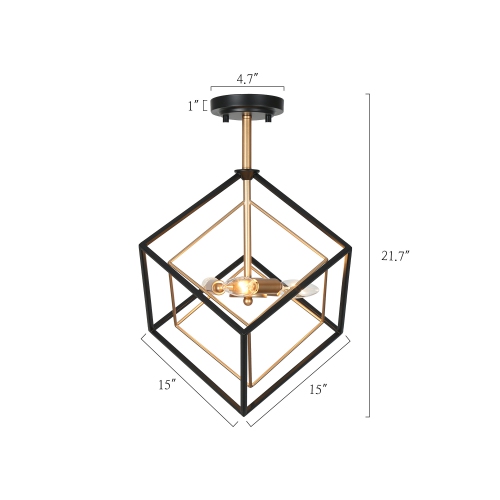 3-light black and brass cage chandelier