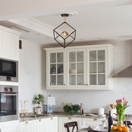 3-light black and brass cage chandelier