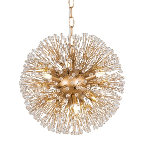 UOLFIN  6-Light Globe Chandelier With Crystal Beads In Gold
