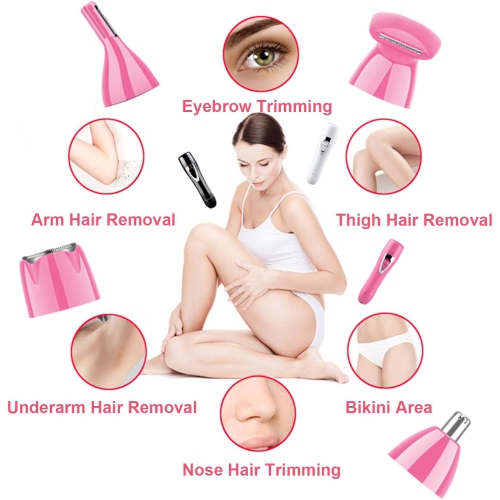 All-in-1 Body and Facial Hair Removal for Women, Rechargeable Trimmer for Face, Ear/Nose, Eyebrows, and Bikini Lines, Multifunctional Replaceable