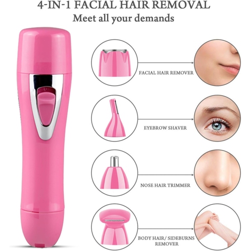 All-in-1 Body and Facial Hair Removal for Women, Rechargeable Trimmer for Face, Ear/Nose, Eyebrows, and Bikini Lines, Multifunctional Replaceable