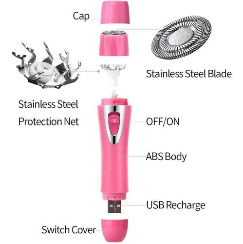 All-in-1 Body and Facial Hair Removal for Women, Rechargeable Trimmer for Face, Ear/Nose, Eyebrows, and Bikini Lines, Multifunctional Replaceable