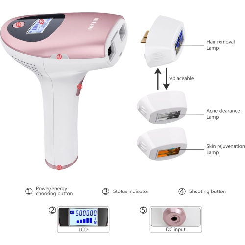 Permanent hair removal, painless laser hair removal device for home use, for female and male face, upper lip, chin, bikini, legs and body