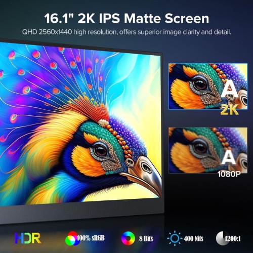 UPERFECT Portable Monitor 16.1" 2K 144Hz Gaming Monitor 1440P 100% sRGB Screen with VESA For PS Xbox