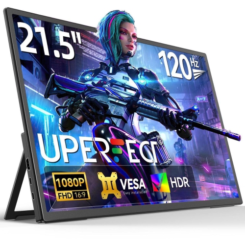Moniteur portatif 120&nbsp;Hz 21,5&nbsp;po UPERFECT avec béquille et grand moniteur de jeu portatif VESA avec HDMI type C, moniteur portatif externe