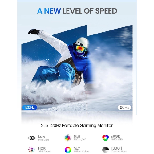 Moniteur portatif 120 Hz 21,5 po UPERFECT avec béquille et grand moniteur de jeu portatif VESA avec HDMI type C, moniteur portatif externe