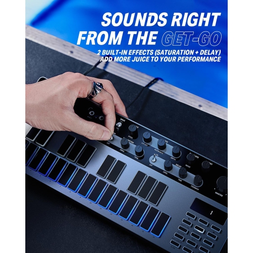 Open Box - Donner Essential B1 with Intuitive User Interface, 128 Patterns Memory, Saturation & Delay Effects, Make for Classic Acid Sound