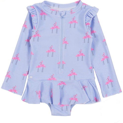 Maillot de bain une pièce Nano Rashguard pour filles - Flamingos bleu pâle (3 ans)