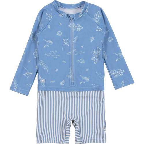 Image 1 de 1.. Maillot de bain une pièce Nano Rashguard pour garçons - Rayures bleu pâle (12-18 mois)