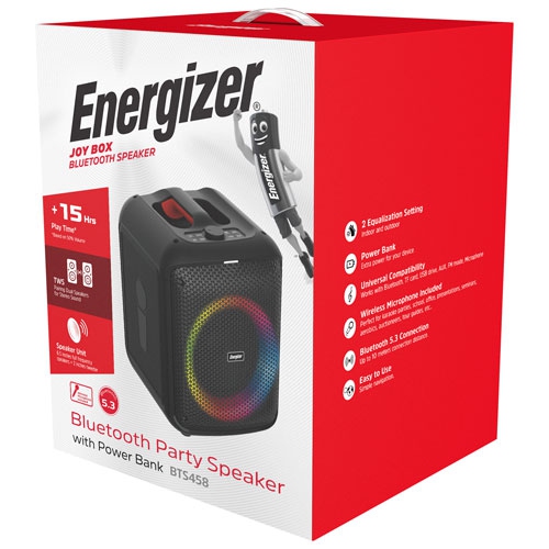 Open Box - Energizer BTS458 Portable Bluetooth Speaker with Wireless Mic - Black