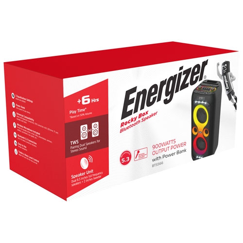 Open Box - Energizer BTS566 Portable Bluetooth Speaker with Wireless Mic - Black