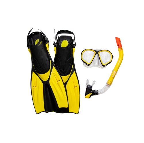 Ensemble de plongée avec tuba Thermotech et sac en filet pour adultes et jeunes - aileron taille 9-11