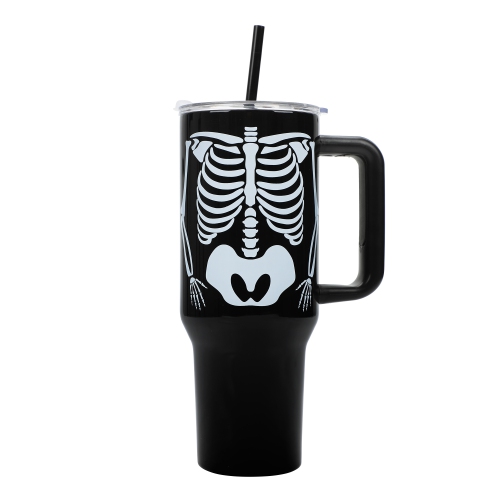 Image 1 de 8.. Gobelet en acier inoxydable avec poignée et paille de 40&nbsp;oz