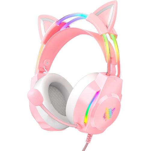 GREEN SCENIC  Cat Ear Headphones | Dreamy Gradient RGB Lighting | Memory Foam Earmuffs + Lightweight Design | Plug And Play | Gift Choice In Pink