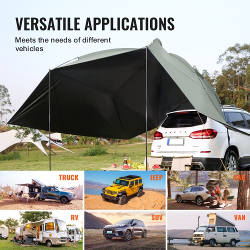 VEVOR 10' x 7' Vehicle Awning, Shade Coverage Car Side Awning, PU2000mm UV50+ Car Awning with Extended Side Canopies and Portable Storage Bag,