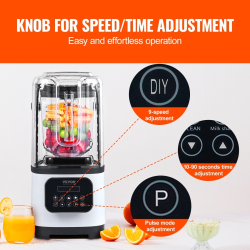 VEVOR 68 oz Blender with Shield, Countertop Blenders, Plastic Jar Blender Combo, Stainless Steel 9 Speed & 5 Functions Blender, for Shakes,