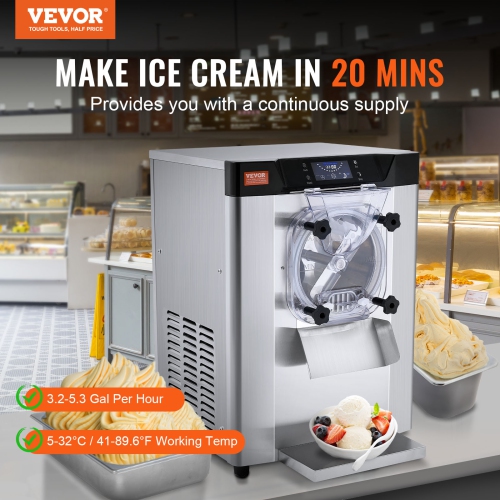 VEVOR 1713W Ice Cream Machine,12 L/H Yield, Flavor Countertop Hard Serve Ice Cream Maker, 4.5L Stainless Steel Cylinder, LED Panel Auto Clean