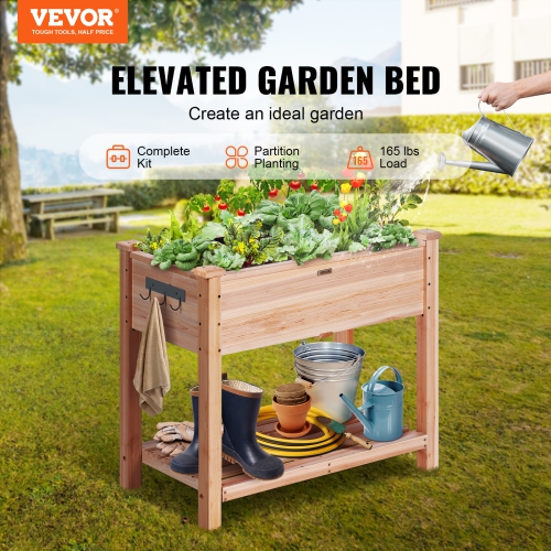 VEVOR 34 x 18 x 30 in Garden Bed, Wooden Planter Box, Elevated Outdoor Planting Boxes with Legs, for Growing Flowers/Vegetables/Herbs in