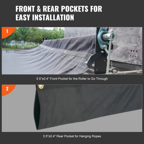 VEVOR 7 x 14 ft Dump Truck Mesh Tarp, PVC Coated Black Heavy Duty Cover with 5.5" 18oz Double Pocket, Brass Grommets, Double Needle Stitch Webbing