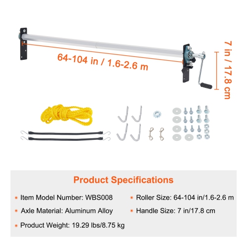 VEVOR 64" to 104" Hand Crank Tarp Roller Kit, Aluminum Alloy, Manual Cab Level Dump Truck Tarp Roller with 7" Sponge-Wrapped Handle, Perfect for Dump
