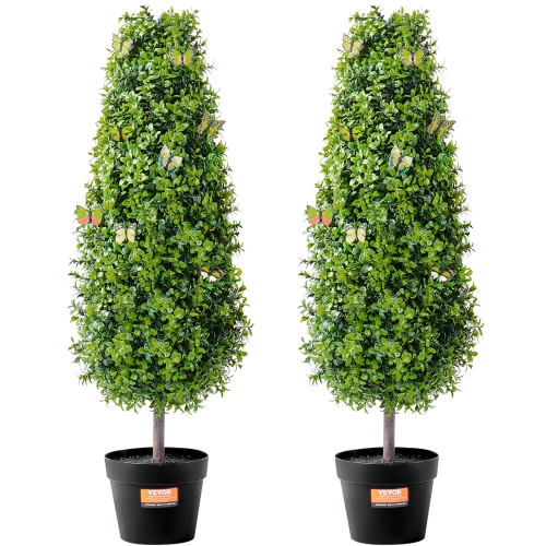 VEVOR 36 inch Artificial Boxwood Topiary Tree, Tall, Faux Topiary Trees, Green Faux Plant w/ Extra Leaves & Pot & Small Decoration, UV Rated Greenery