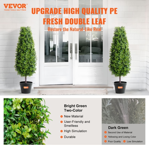 VEVOR 36 inch Artificial Boxwood Topiary Tree, Tall, Faux Topiary Trees, Green Faux Plant w/ Extra Leaves & Pot & Small Decoration, UV Rated Greenery