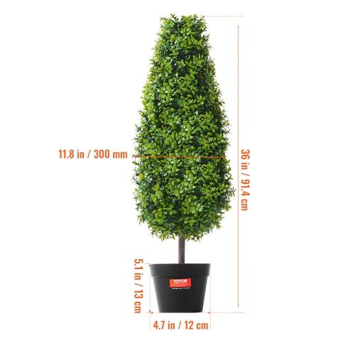 VEVOR 36 inch Artificial Boxwood Topiary Tree, Tall, Faux Topiary Trees, Green Faux Plant w/ Extra Leaves & Pot & Small Decoration, UV Rated Greenery