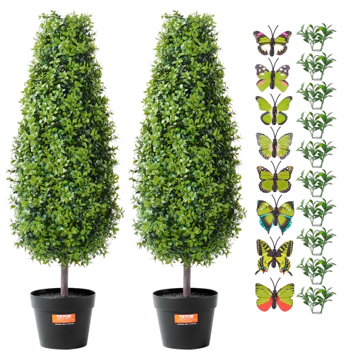 VEVOR 36 inch Artificial Boxwood Topiary Tree, Tall, Faux Topiary Trees, Green Faux Plant w/ Extra Leaves & Pot & Small Decoration, UV Rated Greenery