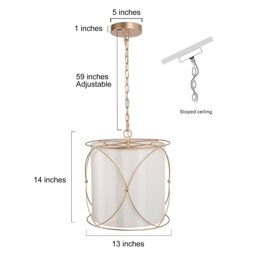 3-light gold drum chandelier with white fabric shade
