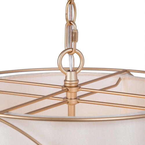 3-light gold drum chandelier with white fabric shade