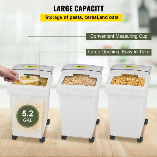 VEVOR Rice Storage Container, 6.6Gallon/25L x3 Capacity Large Dog Food Dispenser Bin, Kitchen Grain Cereal Bin, Pet food Containers with Wheels, 3