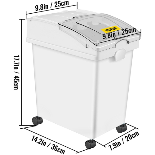 VEVOR Rice Storage Container, 6.6Gallon/25L x3 Capacity Large Dog Food Dispenser Bin, Kitchen Grain Cereal Bin, Pet food Containers with Wheels, 3