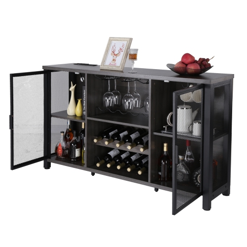 VEVOR 47 Inch Industrial Bar Cabinet, Wine Table for Liquor & Glasses, Sideboard Buffet Cabinet with Wine Rack, Freestanding Farmhouse Wood Coffee