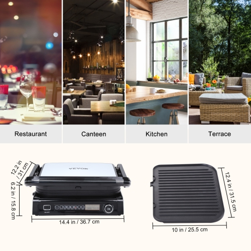 VEVOR 7 IN 1 Commercial Electric Griddle, 14.4" 1800W Indoor Countertop Grill, Stainless Steel Teppanyaki Grill with Non Stick Iron Plate, 0-446℉