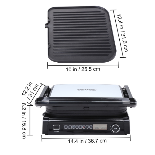 VEVOR 7 IN 1 Commercial Electric Griddle, 14.4" 1800W Indoor Countertop Grill, Stainless Steel Teppanyaki Grill with Non Stick Iron Plate, 0-446℉