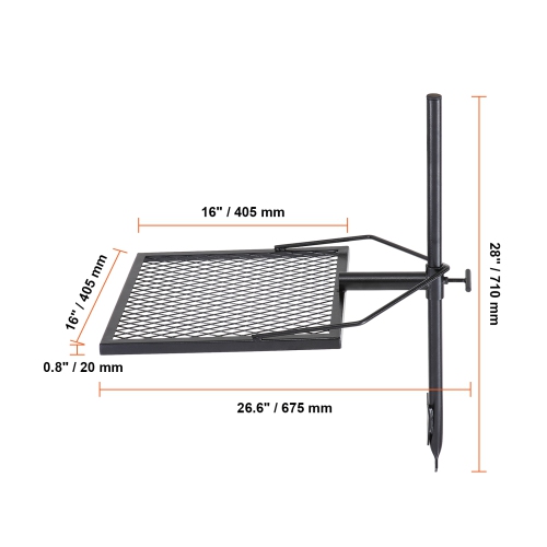 Gril de camping pivotant VEVOR, grille de foyer sur foyer, grilles en acier robustes, équipement de cuisson extérieur à foyer ouvert réglable à 360°,