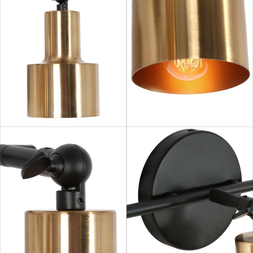 20.1 in. 3-Light Black and Brass Vanity Light with Metal Shades