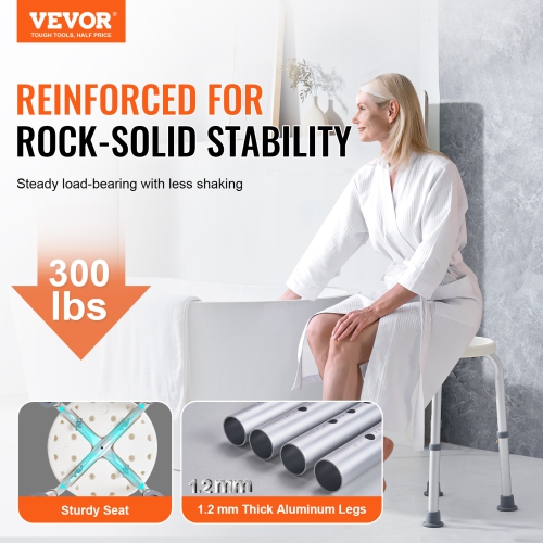 VEVOR 300 lbs Capacity, Shower Chair for Inside Shower, Adjustable Height Shower Stool, Non-Slip Bench Bathtub Seat Stool for Elderly Disabled Adults