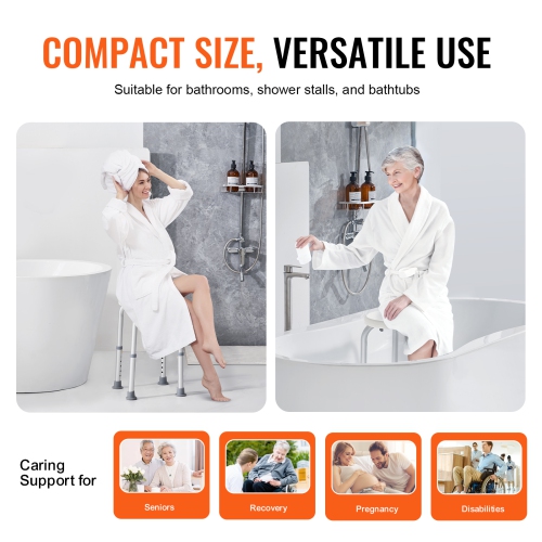 VEVOR 300 lbs Capacity, Shower Chair for Inside Shower, Adjustable Height Shower Stool, Non-Slip Bench Bathtub Seat Stool for Elderly Disabled Adults