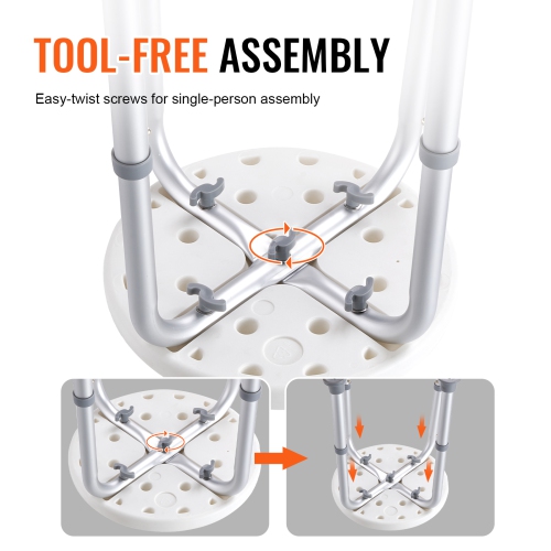 VEVOR 300 lbs Capacity, Shower Chair for Inside Shower, Adjustable Height Shower Stool, Non-Slip Bench Bathtub Seat Stool for Elderly Disabled Adults