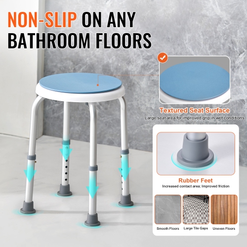 VEVOR 300 lbs Capacity,Shower Chair 360 Degree Rotating, Adjustable Height Shower Stool Seat, Bath Chair for Inside Shower or Tub, Non-Slip Bench